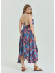 V Neck Backless Halter Neck Blue Plus Size Dress 4664
